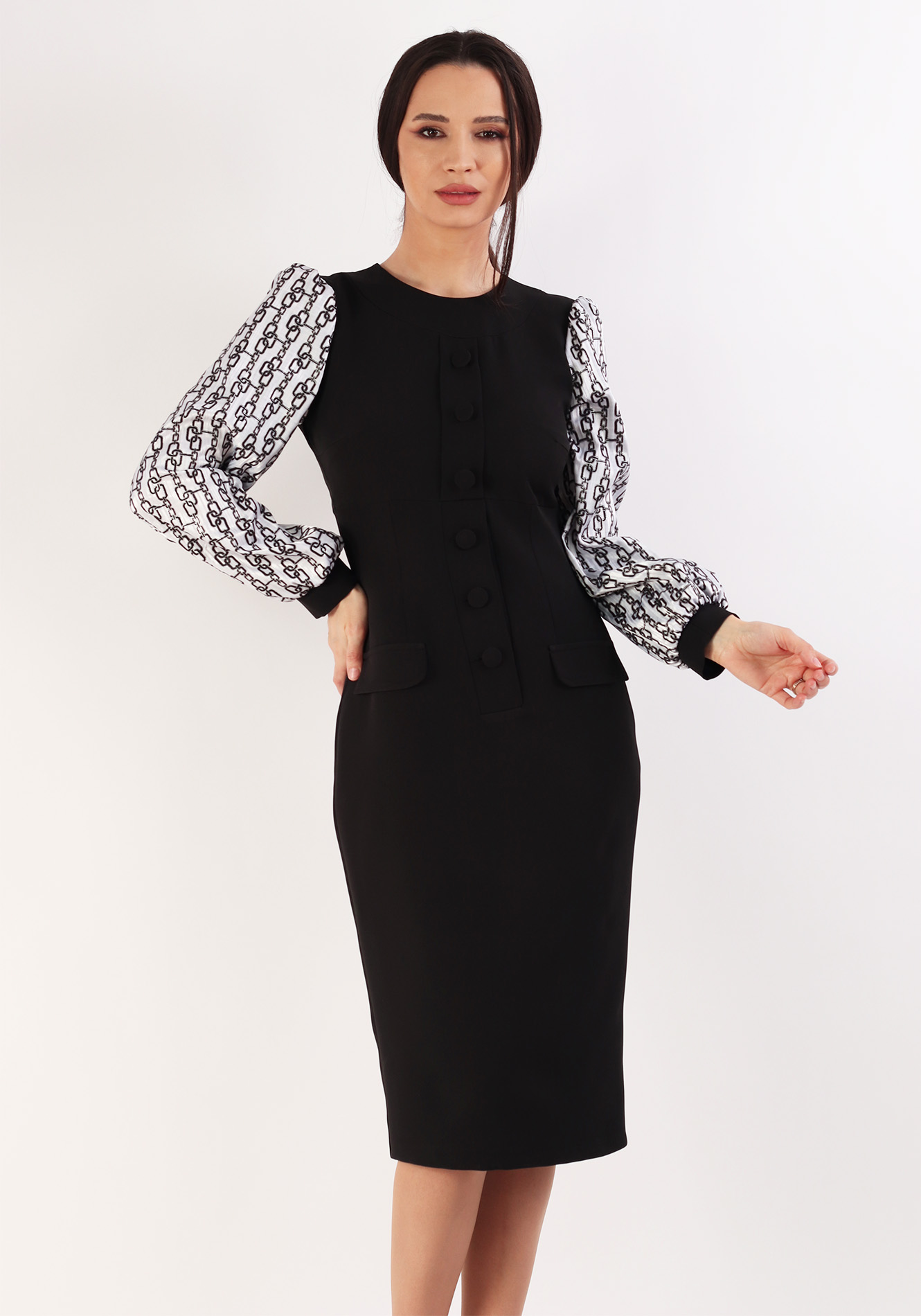 Rochie-conica-cu-nasturi-si-buzunare-decorative-1 Rochie conica - imagine 1