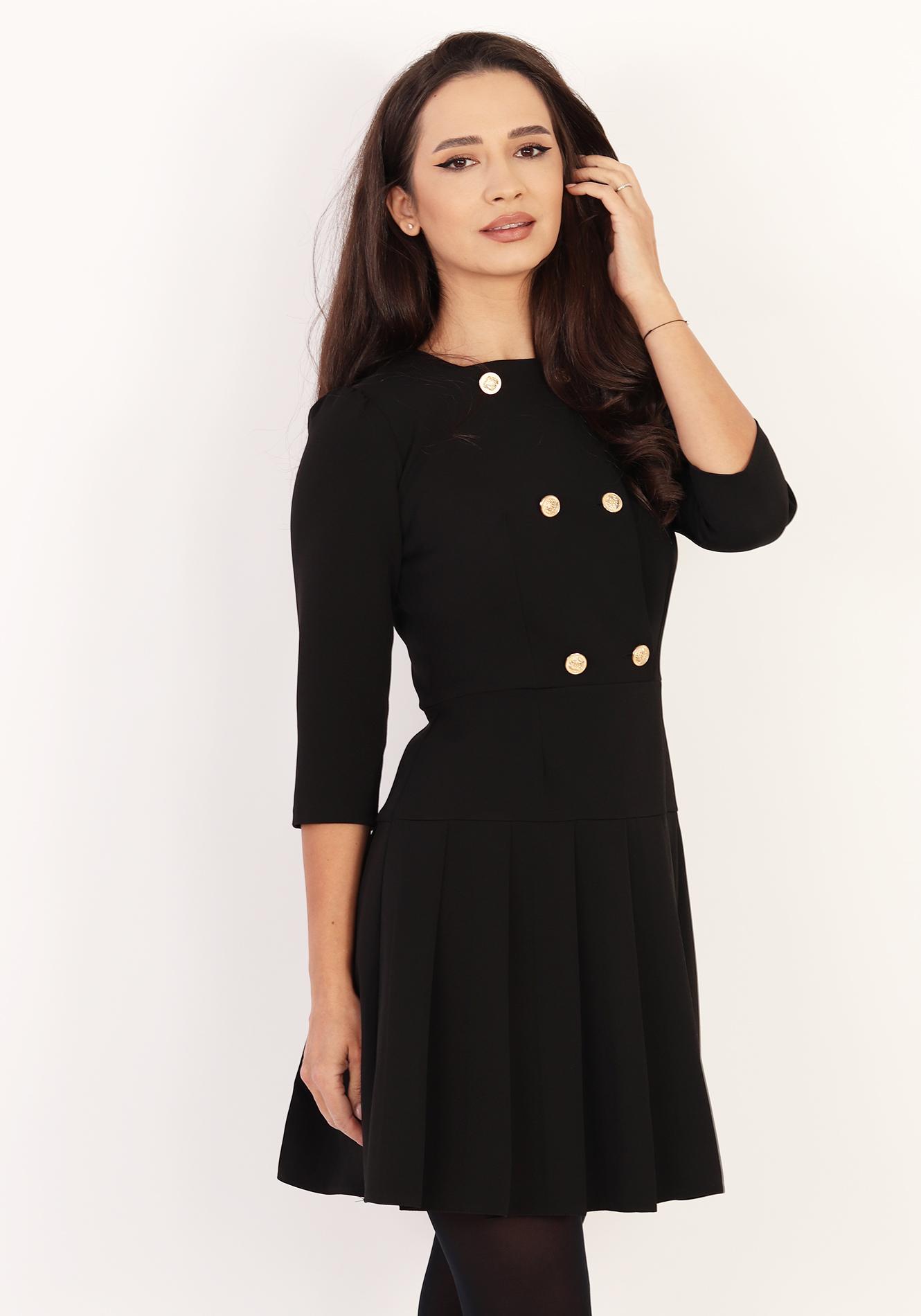 Rochie-evazata-cu-nasturi-decorativi-1 Rochie evazata cu nasturi decorativi - imagine 1