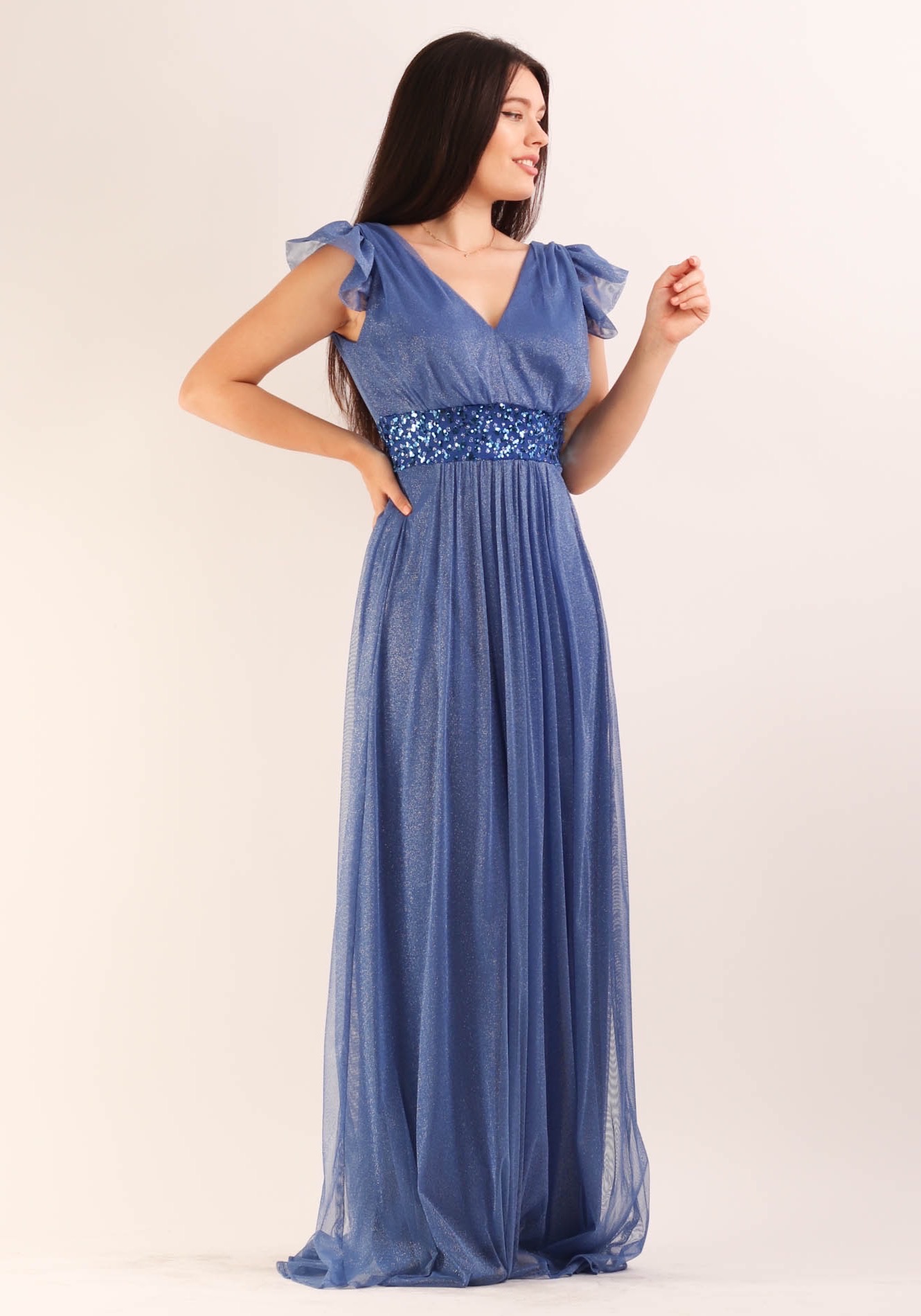 Rochie20de20ocazie20albastra20cu20paiete20si20volane201 Rochie lunga - imagine 1
