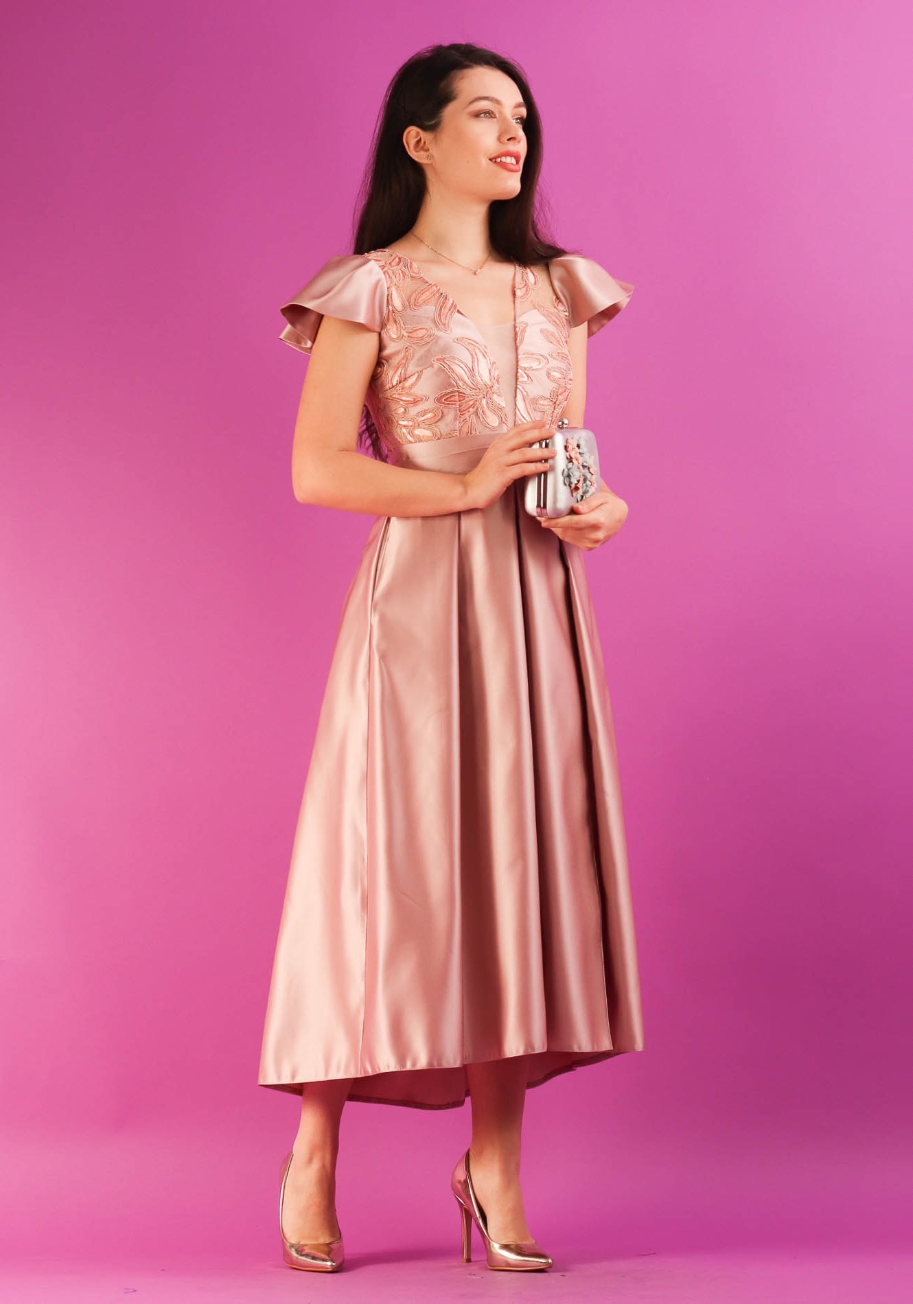 Rochie20de20ocazie20lunga20roz20crapata201 Rochie cu pliuri - imagine 1
