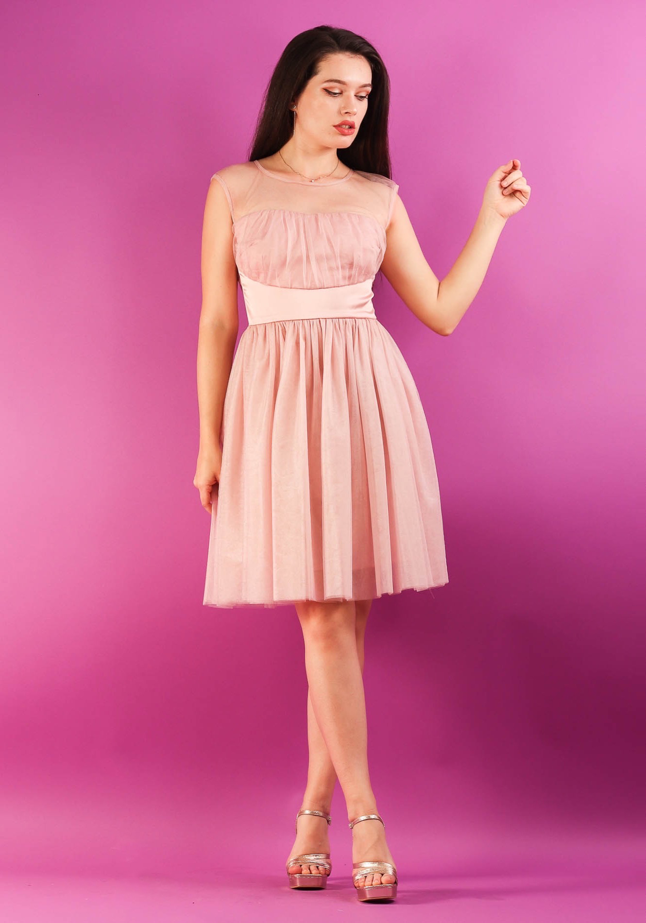 Rochie20din20voal20roz20praf202 Rochie casual - imagine 1
