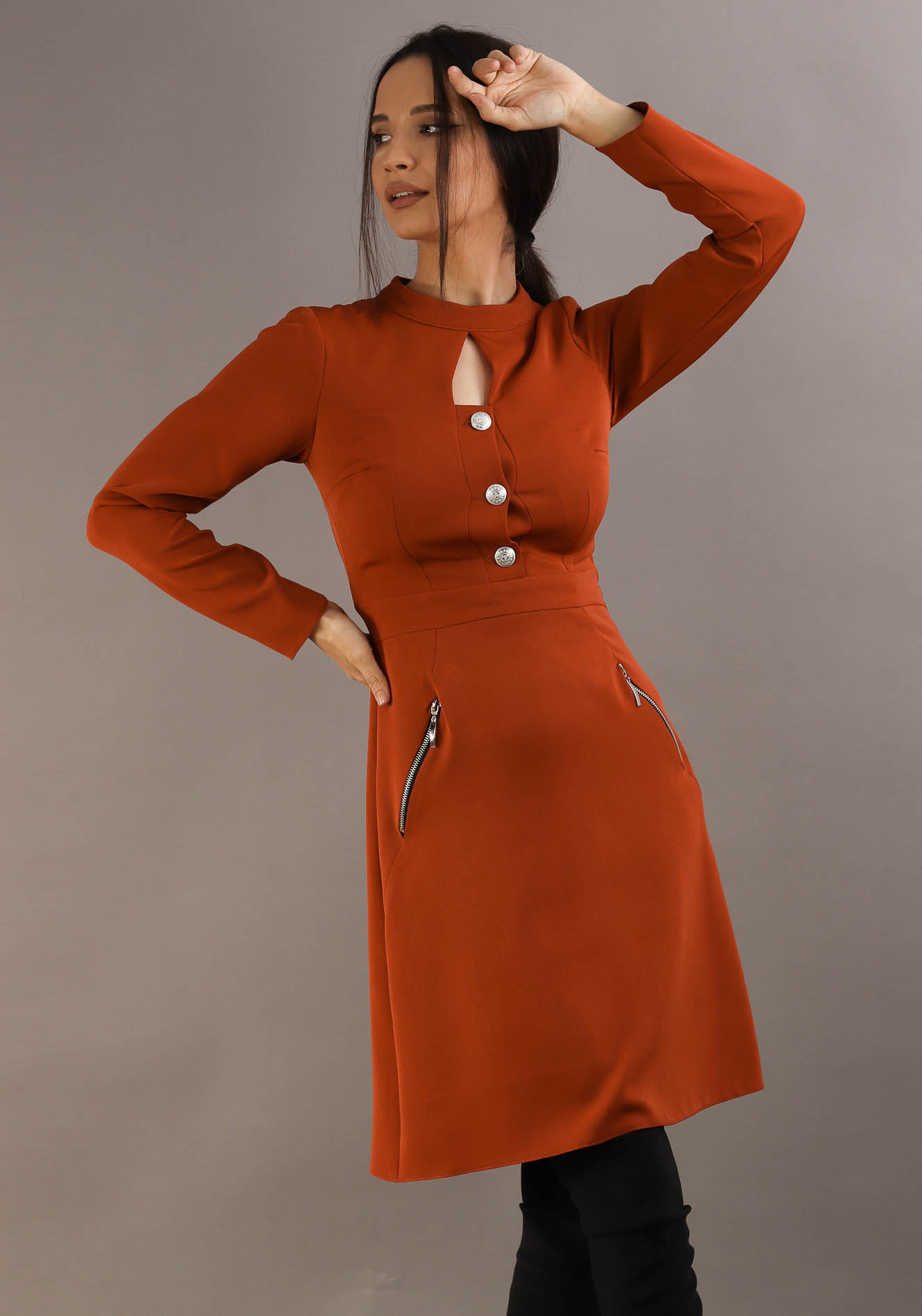 Rochie20portocalie20cu20nasturi201 Rochie evazata - imagine 1