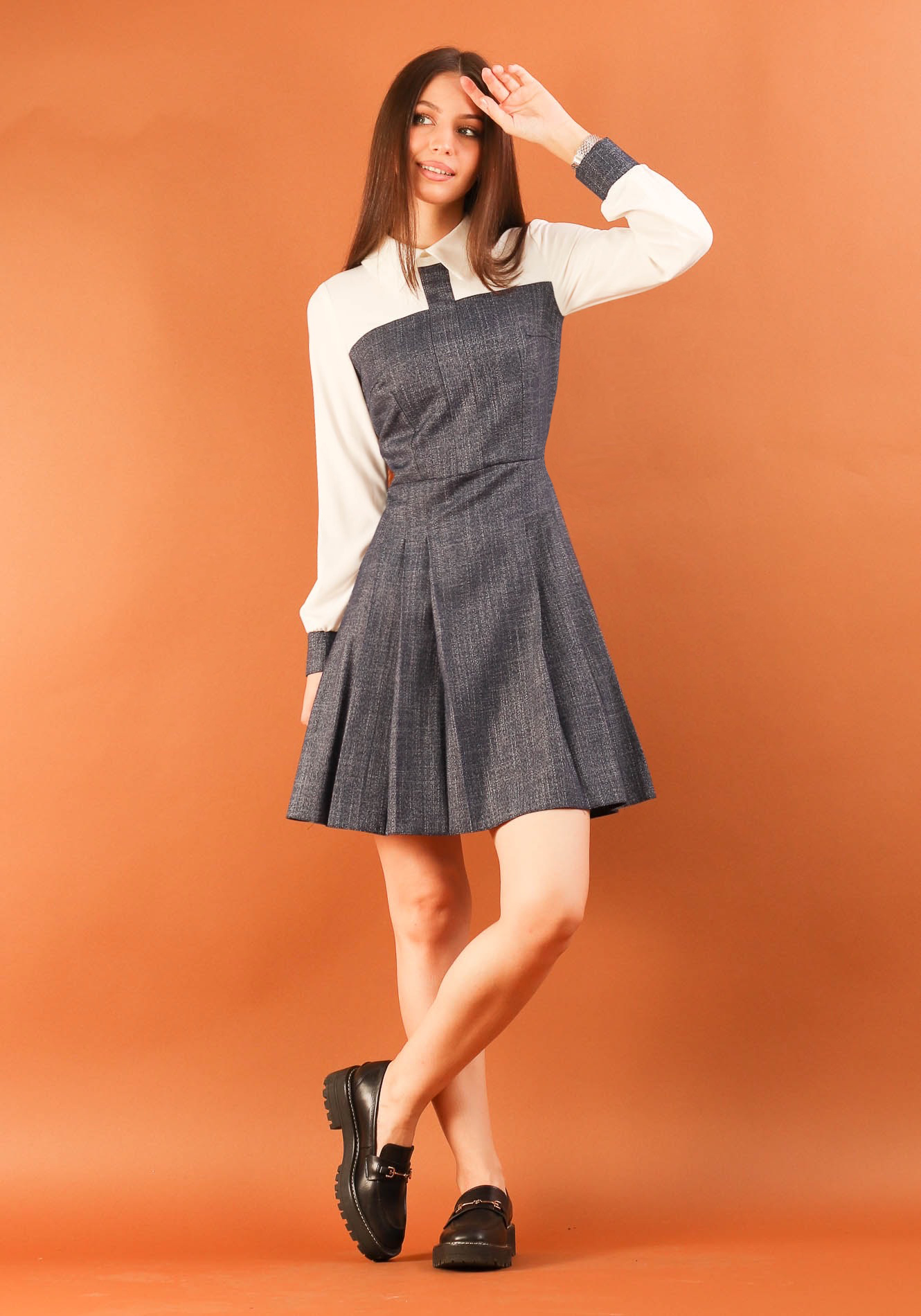 Rochie20tip20sarafan20denim20cu20camasa20alba201 Rochie cu pliuri - imagine 1