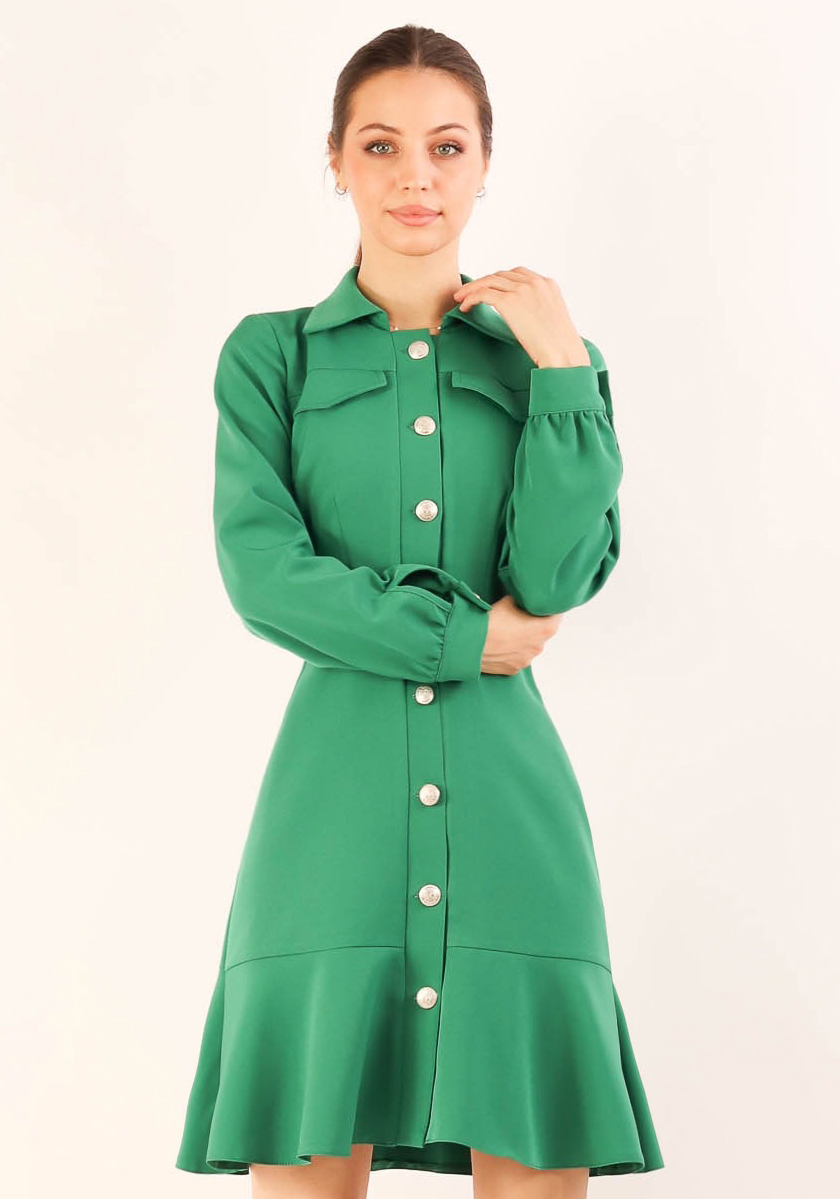 Rochie20verde20clos20cu20nasturi202 Rochie evazata - imagine 1