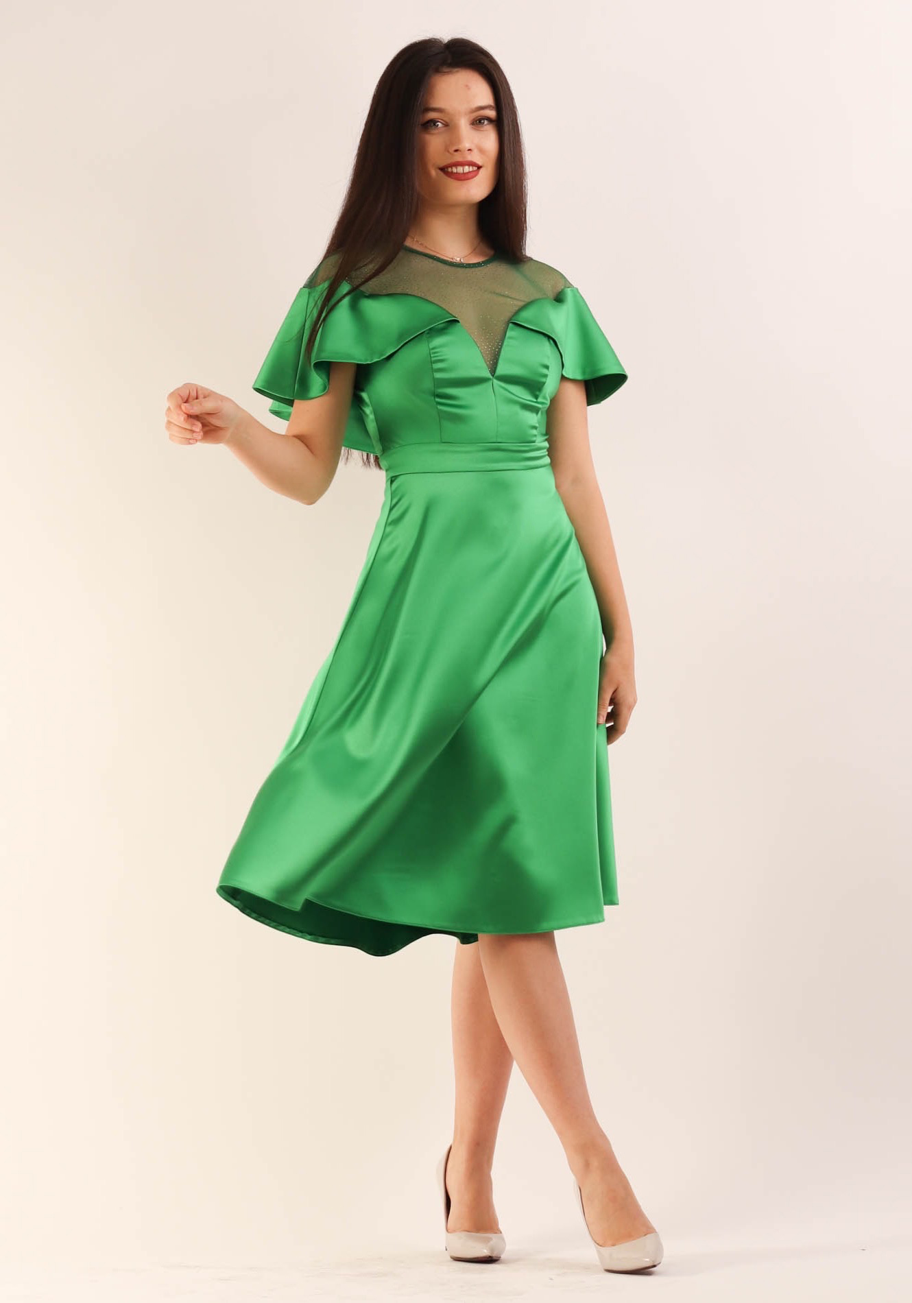 Rochie20verde20cu20volane20si20tull20la20umeri202 Rochie clos - imagine 1