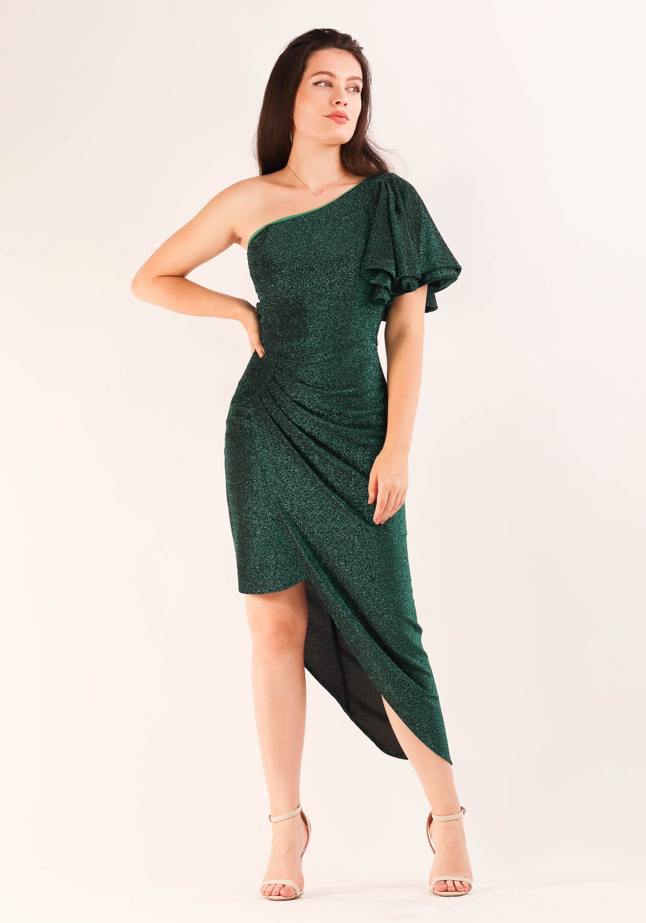 Rochie20verde20inchis20asimetrica20pe20un20umar201 Rochie conica - imagine 1