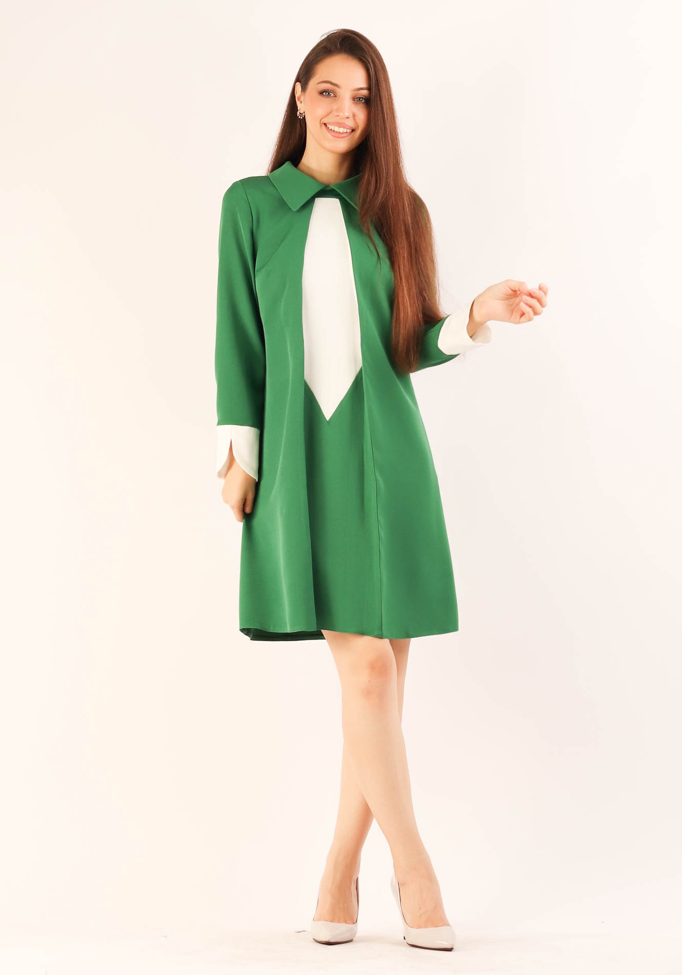 Rochie20verde20lejera20cu20cravata20alba201 Rochie lejera - imagine 1