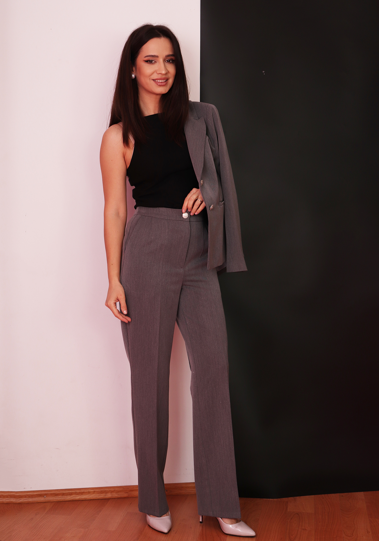 Pantalon-drept-gri-1 Pantalon drept - imagine 1
