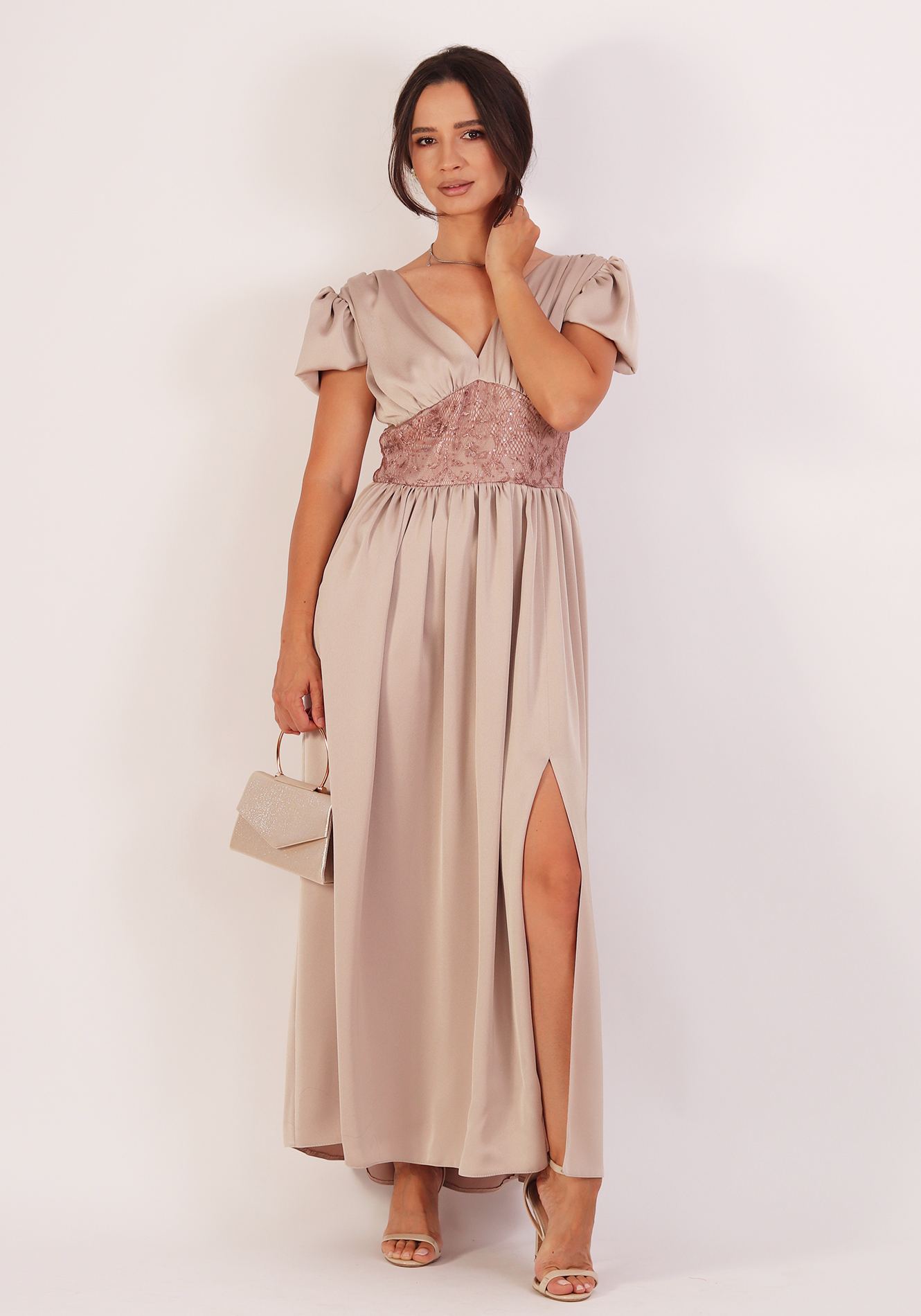 Rochie-eleganta-midi-ro5255-bej-1 Rochie eleganta - imagine 1