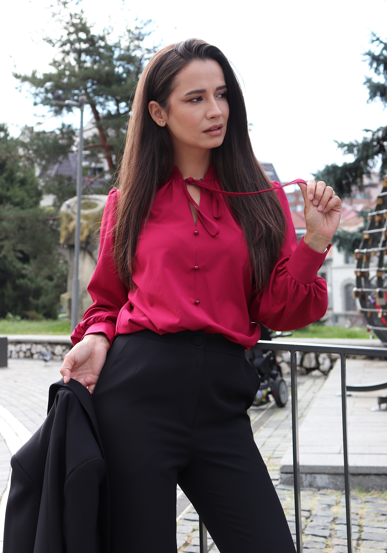 Bluza-b4043-burgundy-1 Bluza office - imagine 1